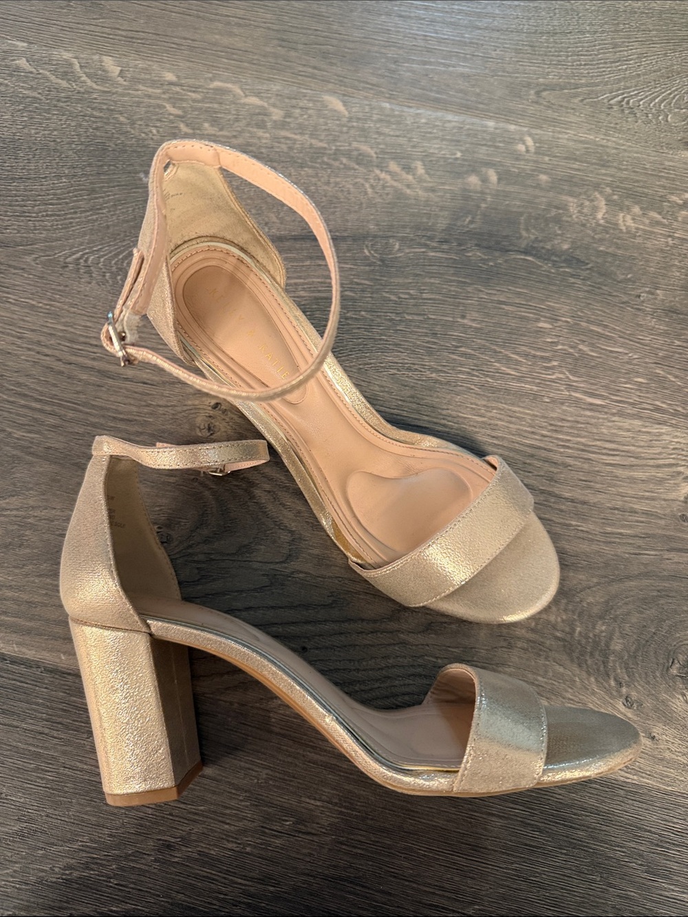 Kelly & Katie Metallic Gold Block Heel Sandals
